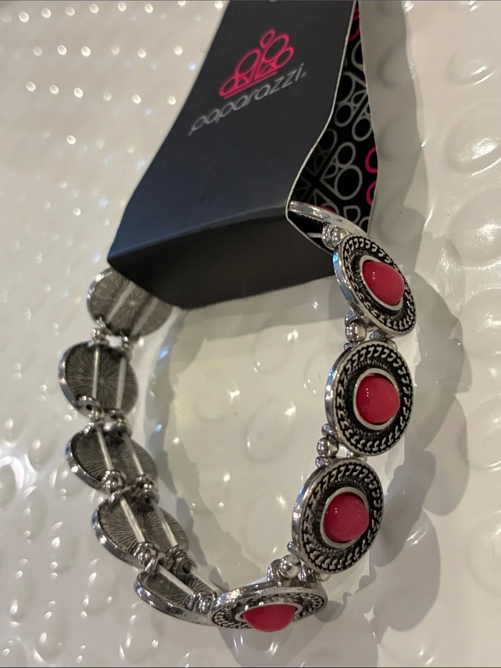 New! Dainty Delight Pink Silver-Tone Stretch Bracelet Jewelry Boho Western